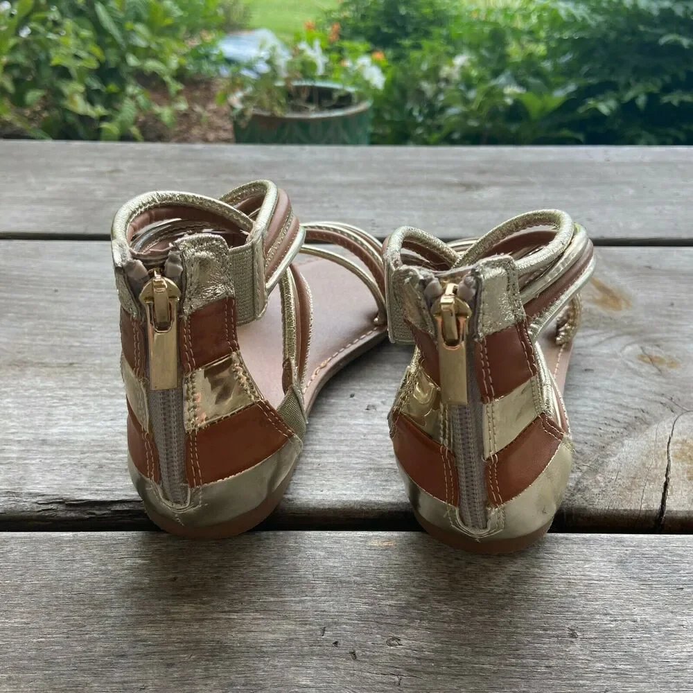 kidpik Girls Sandals Size 2‎ Gold Brown Gladiator Style Back Zip Strappy